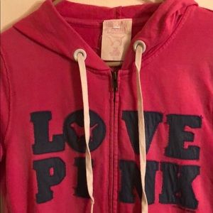 Pink Victoria Secrets Love Pink Hooded Sweatshirt Short Sleeve Women’s Medium